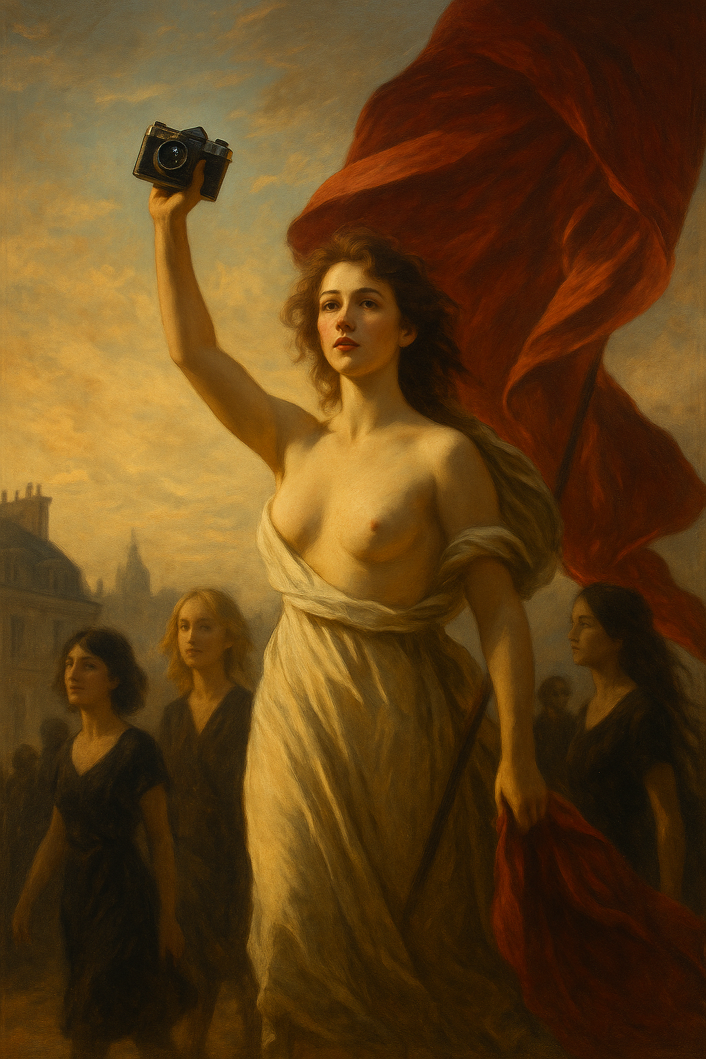 french-fatale-qui-quoi French Fatale: Une femme portant un appareil photo au dessus de sa tête, seins nus